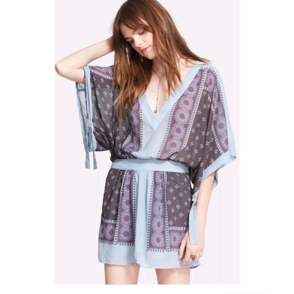 🌺Free People Bohemian V-Neck Printed Poncho Mini Dress | Tunic🌸🌺